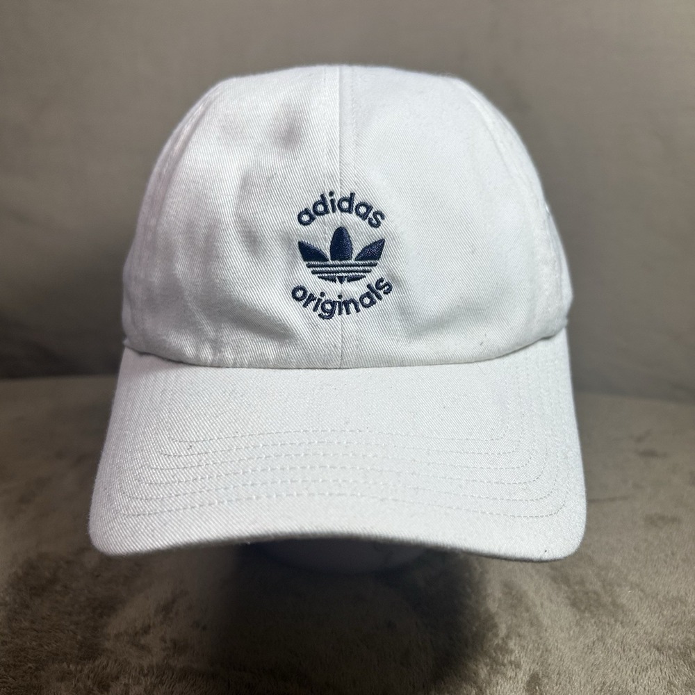 Adidas Originals Trefoil Hat White Adjustable Strapback Cap Navy Logo